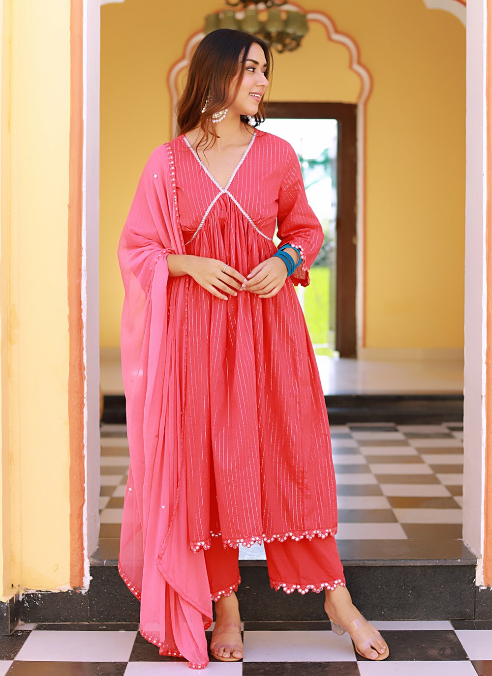 Salwar Suit Cotton Pink Fancy Work Salwar Kameez