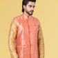 Nehru Jackets Jacquard Silk Pink Embroidered Mens