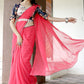 Classic Georgette Pink Embroidered Saree