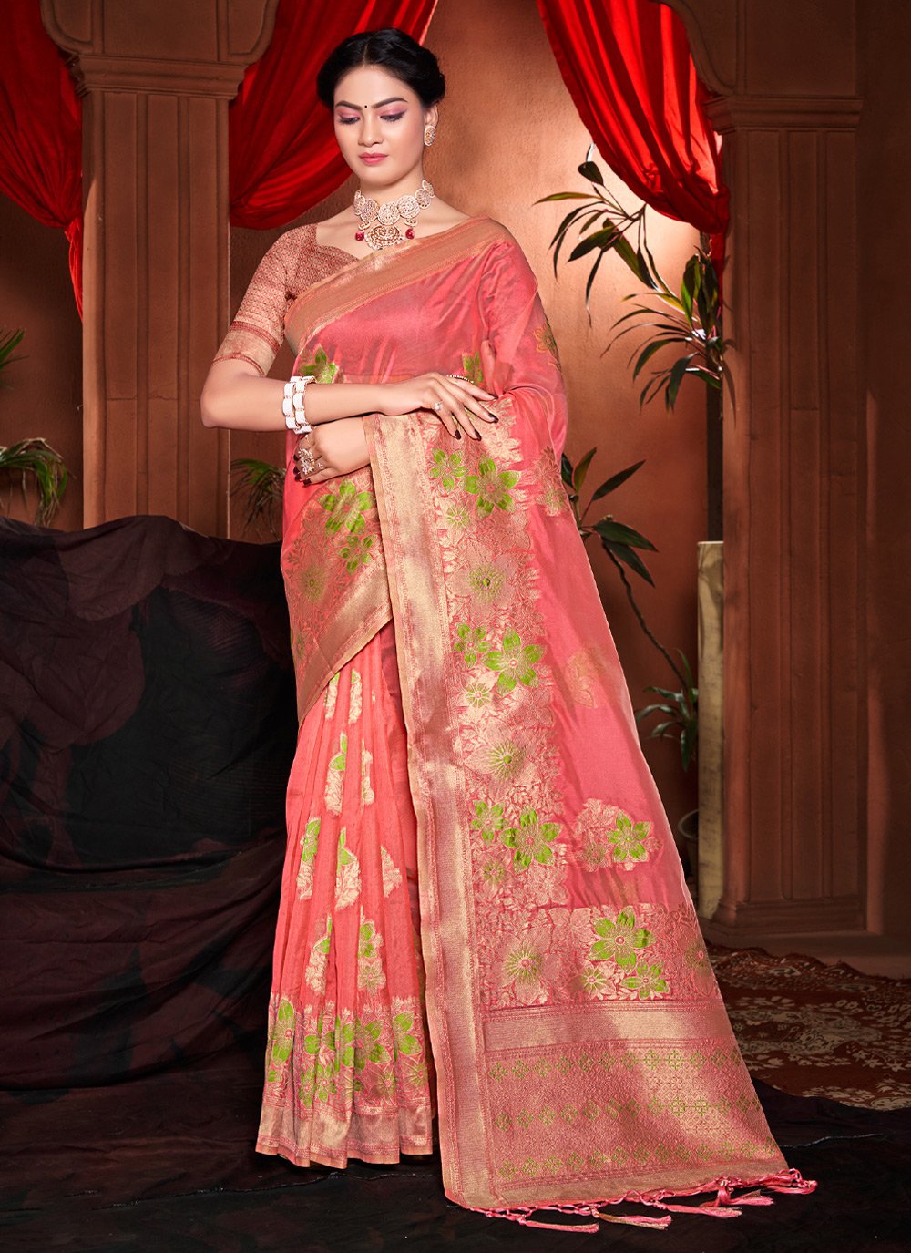 Traditional Saree Silk Pink Embroidered Saree