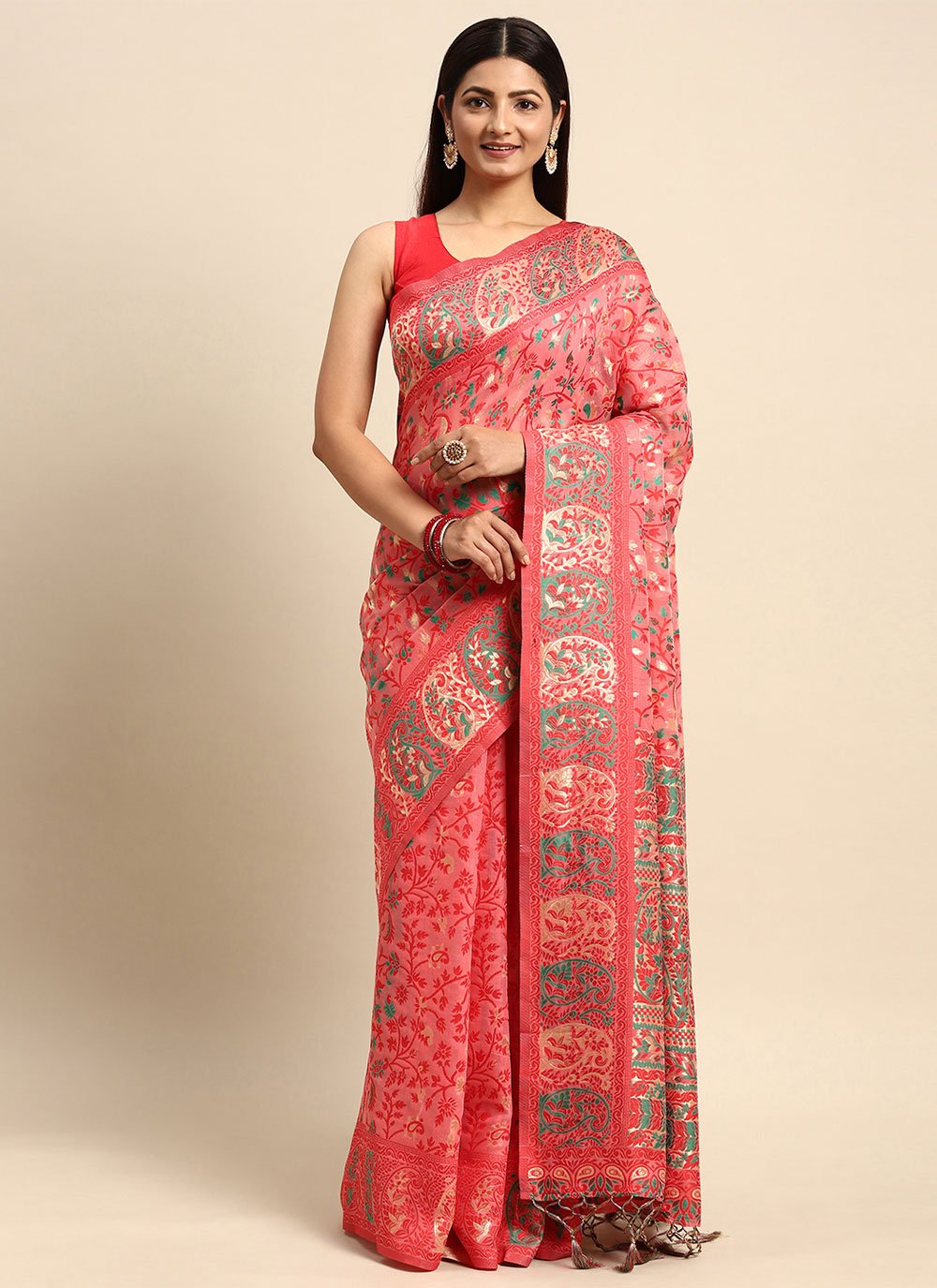 Classic Cotton Pink Woven Saree