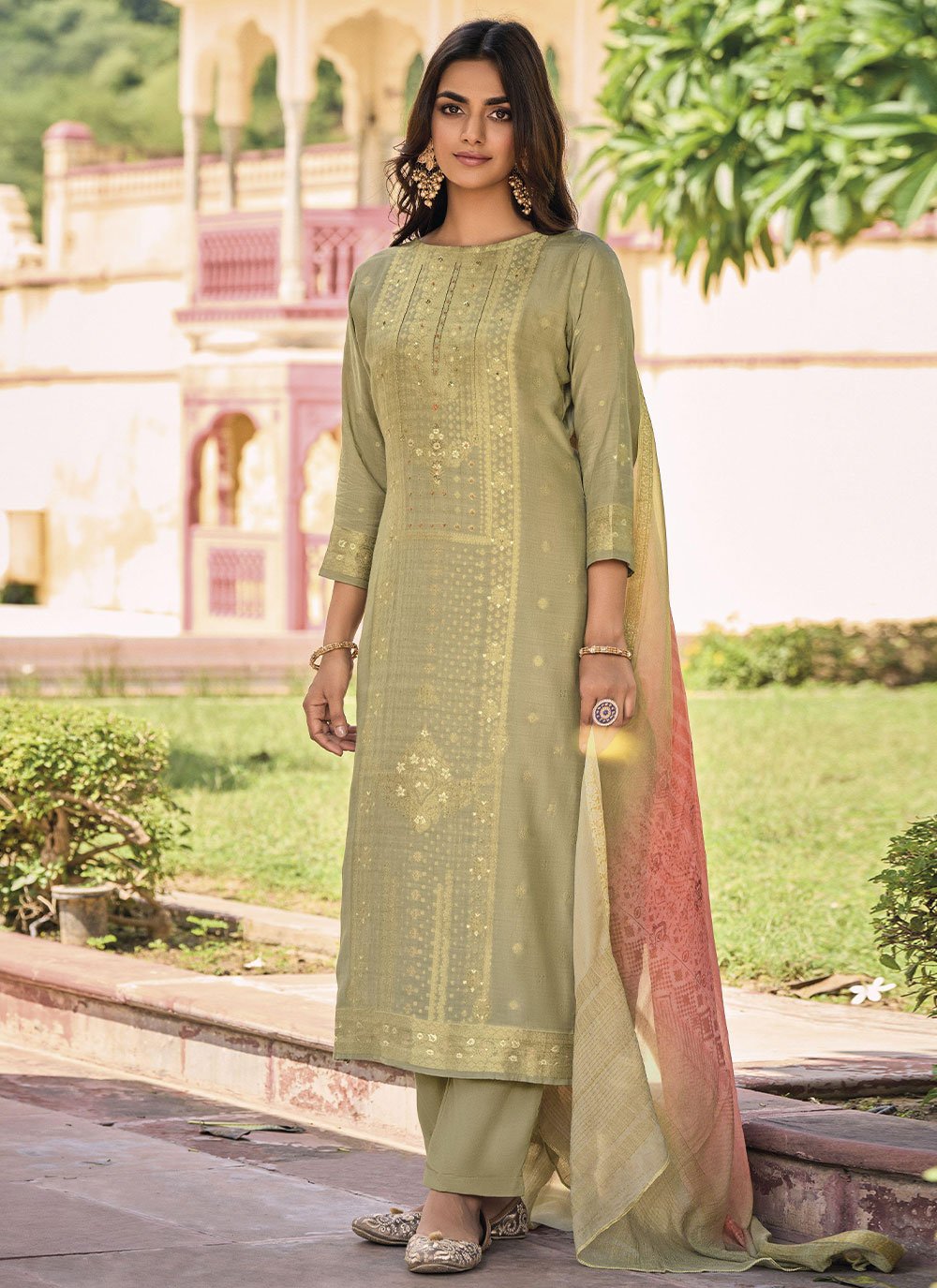 Salwar Suit Silk Green Digital Print Salwar Kameez