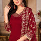 Salwar Suit Art Silk Maroon Embroidered Salwar Kameez