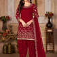 Salwar Suit Art Silk Maroon Embroidered Salwar Kameez