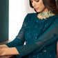 Salwar Suit Faux Georgette Teal Embroidered Salwar Kameez