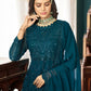 Salwar Suit Faux Georgette Teal Embroidered Salwar Kameez