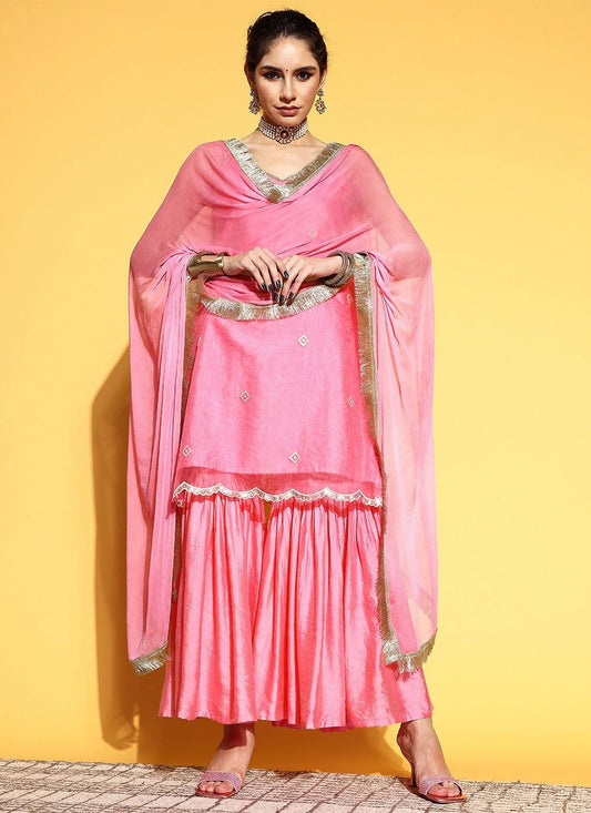 Salwar Suit Organza Pink Embroidered Salwar Kameez