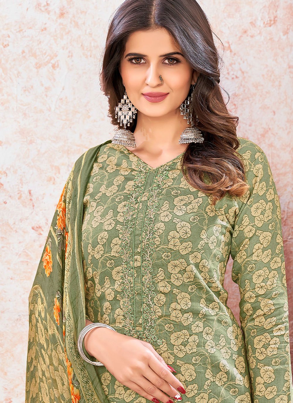 Salwar Suit Pashmina Green Embroidered Salwar Kameez