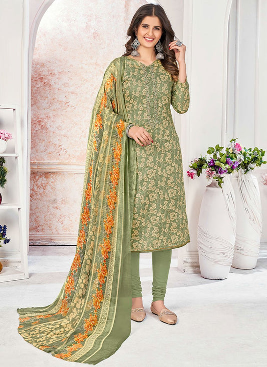 Salwar Suit Pashmina Green Embroidered Salwar Kameez