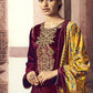 Salwar Suit Velvet Maroon Embroidered Salwar Kameez