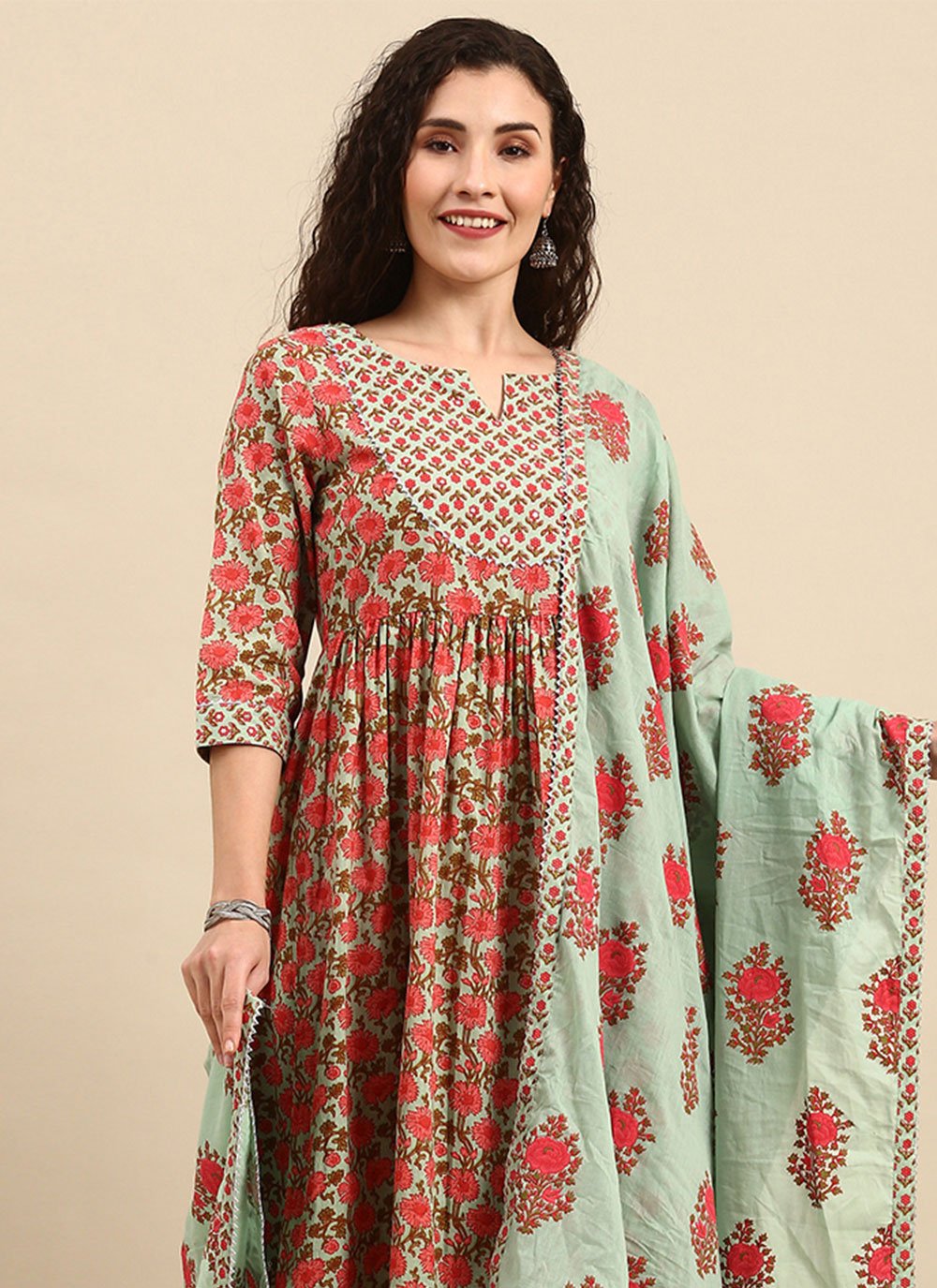 Salwar Suit Cotton Multi Colour Floral Patch Salwar Kameez