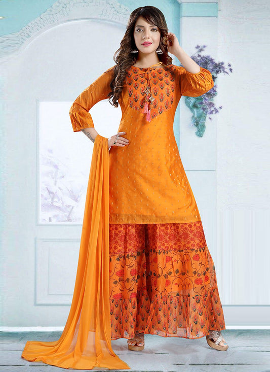 Salwar Suit Chanderi Silk Mustard Embroidered Salwar Kameez