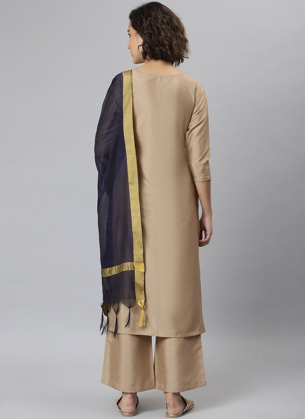 Salwar Suit Poly Silk Beige Plain Salwar Kameez