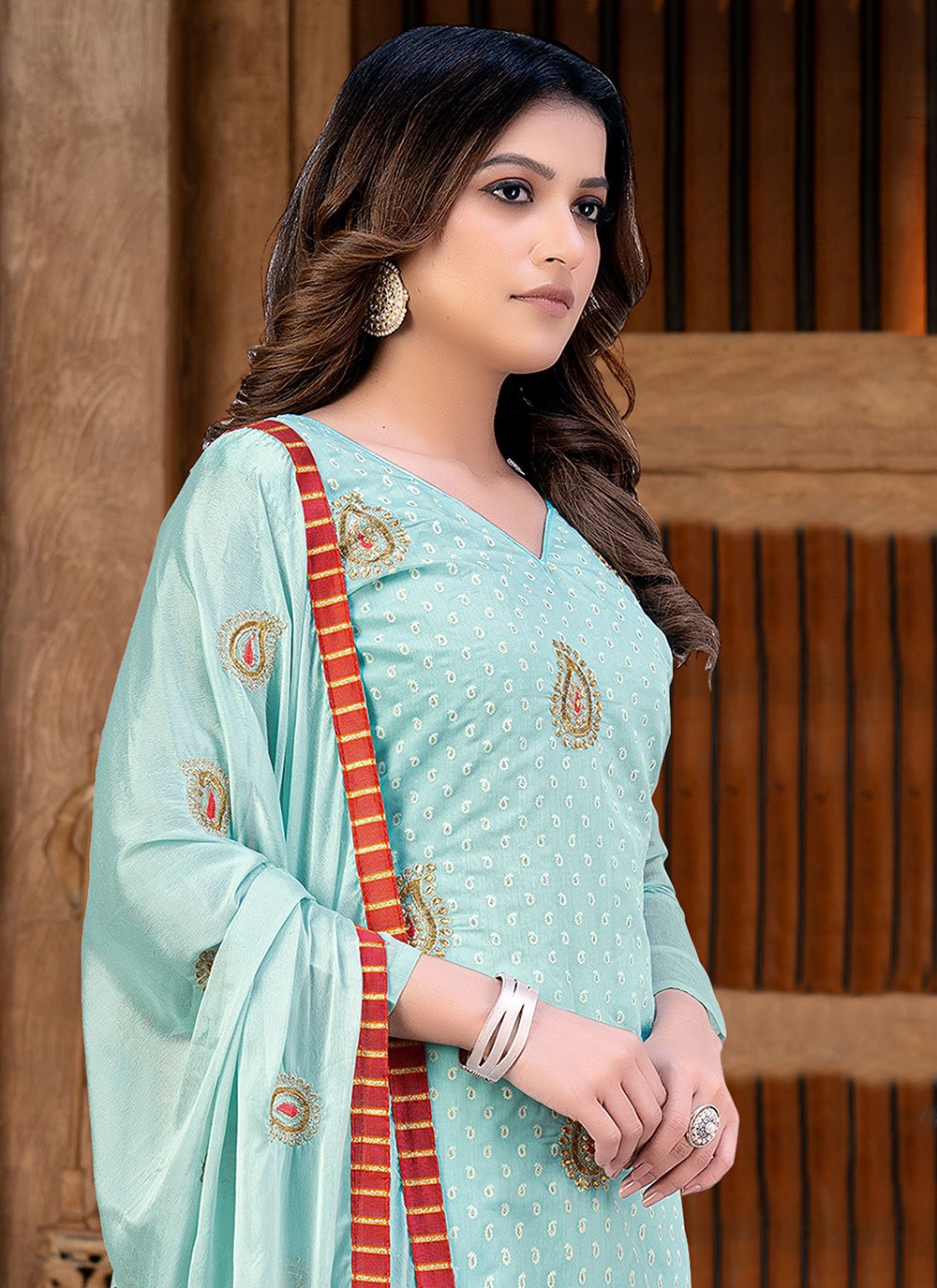 Salwar Suit Chanderi Blue Embroidered Salwar Kameez