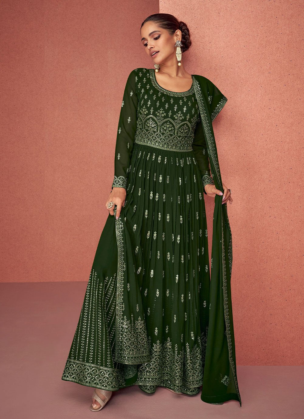 Salwar Suit Georgette Green Embroidered Salwar Kameez