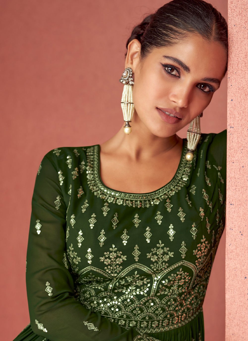 Salwar Suit Georgette Green Embroidered Salwar Kameez