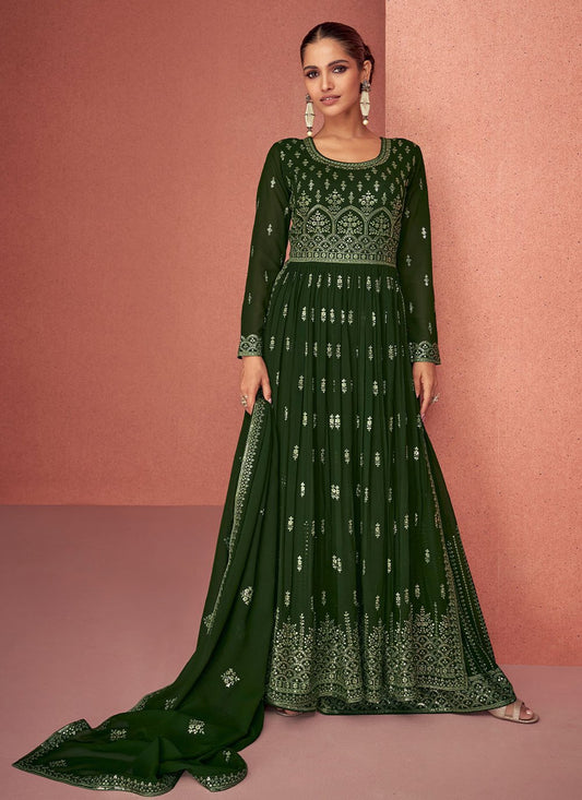 Salwar Suit Georgette Green Embroidered Salwar Kameez