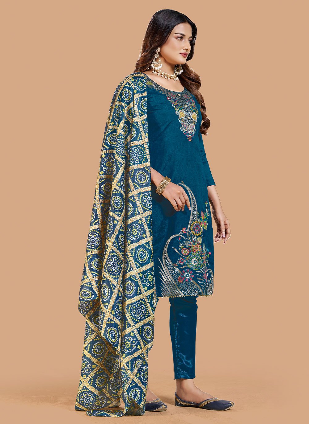 Salwar Suit Banarasi Silk Morpeach Jacquard Work Salwar Kameez