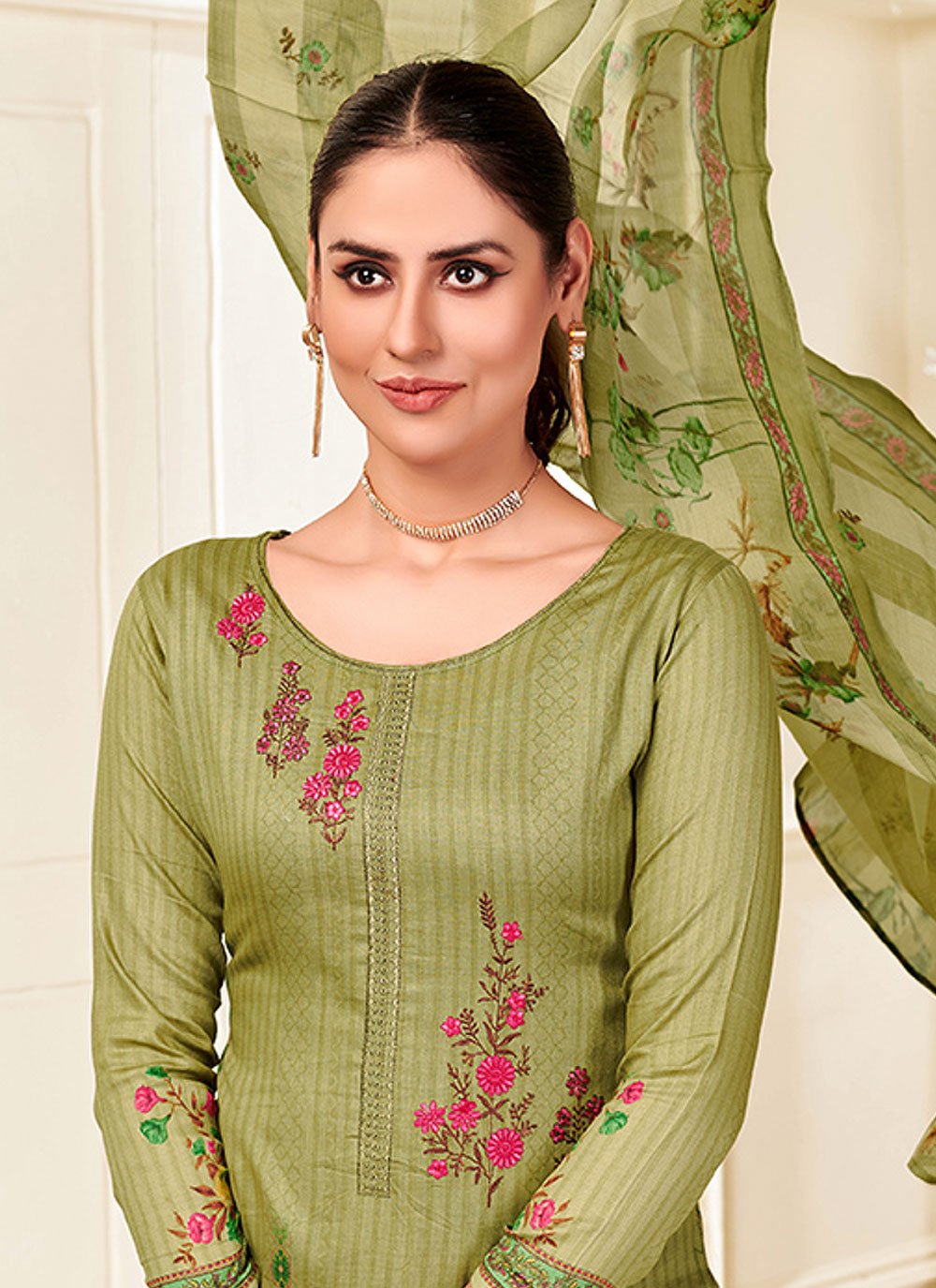 Salwar Suit Cotton Green Embroidered Salwar Kameez