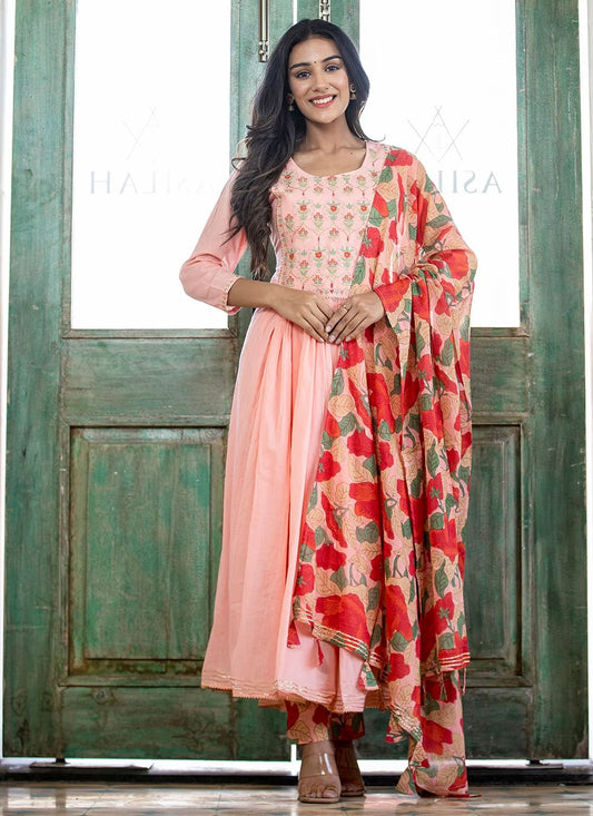 Salwar Suit Cotton Peach Print Salwar Kameez