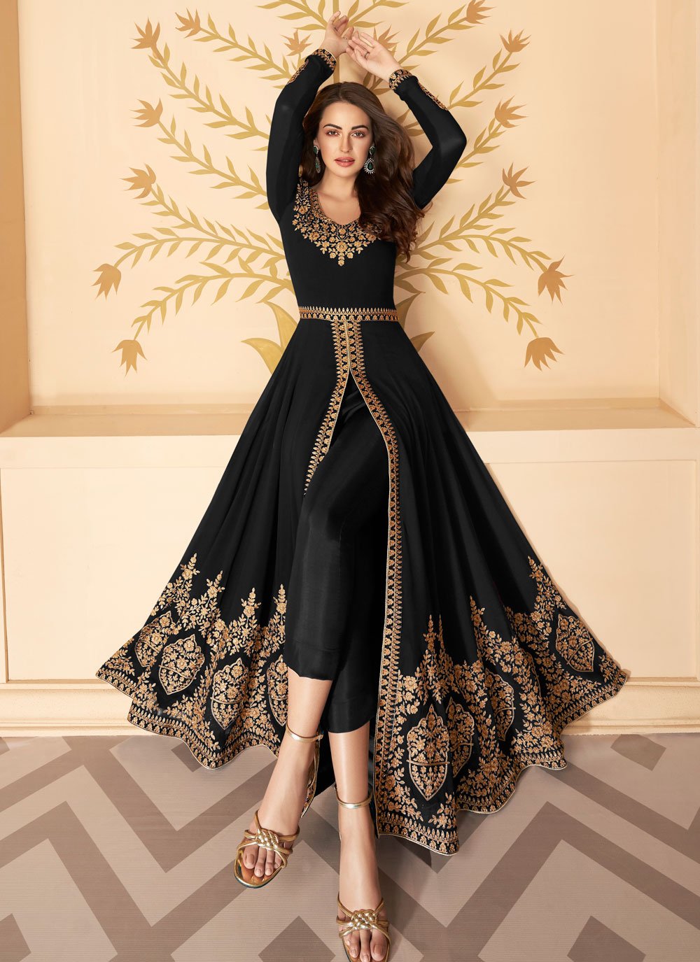 Salwar Suit Faux Georgette Black Embroidered Salwar Kameez