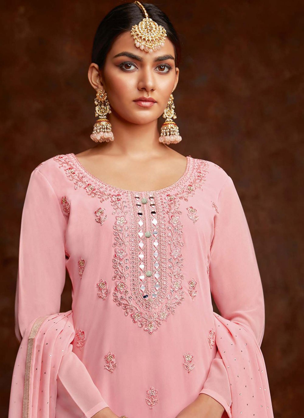 Salwar Suit Georgette Pink Embroidered Salwar Kameez