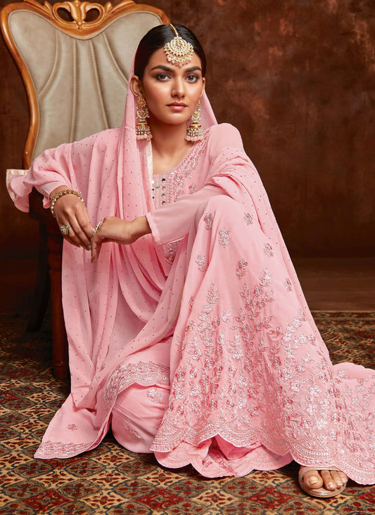 Salwar Suit Georgette Pink Embroidered Salwar Kameez