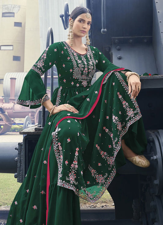 Salwar Suit Georgette Green Embroidered Salwar Kameez