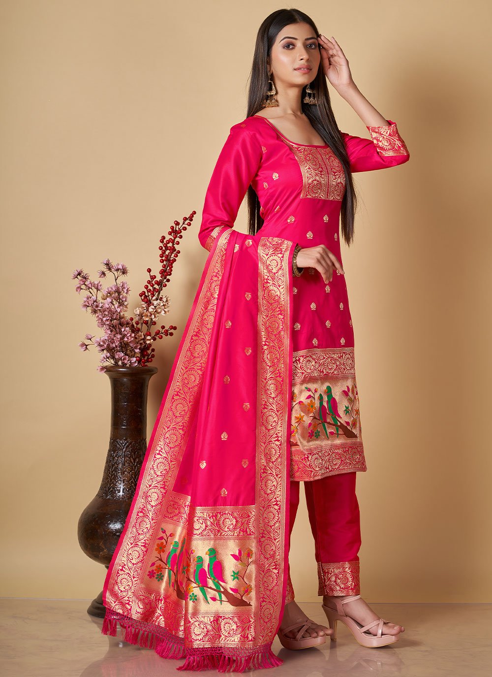 Salwar Suit Banarasi Silk Rani Woven Salwar Kameez