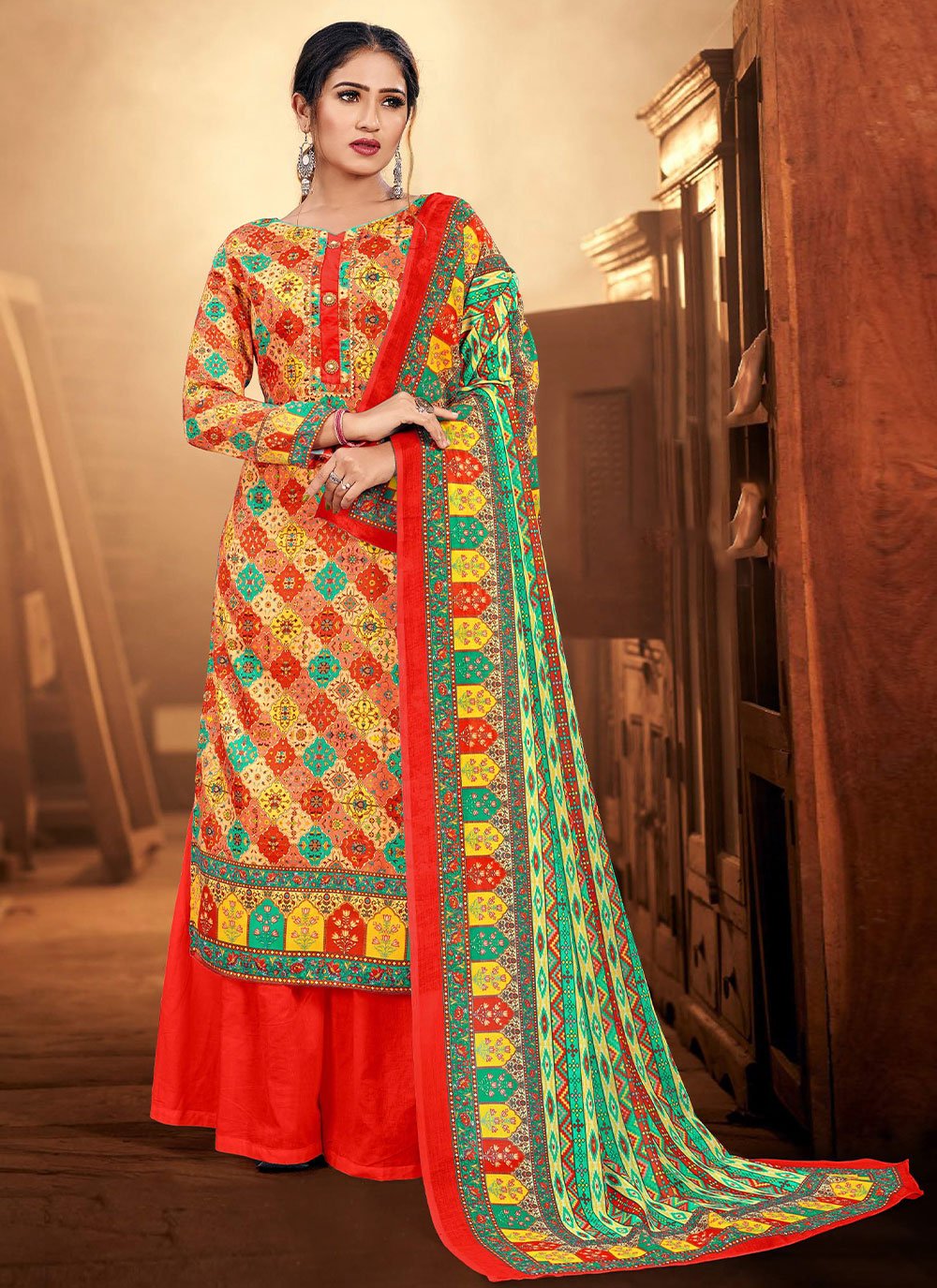 Salwar Suit Cotton Multi Colour Digital Print Salwar Kameez