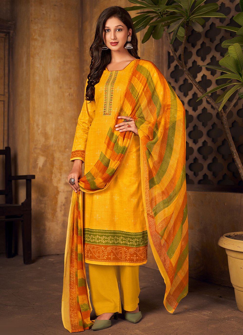 Trendy Suit Pashmina Mustard Digital Print Salwar Kameez