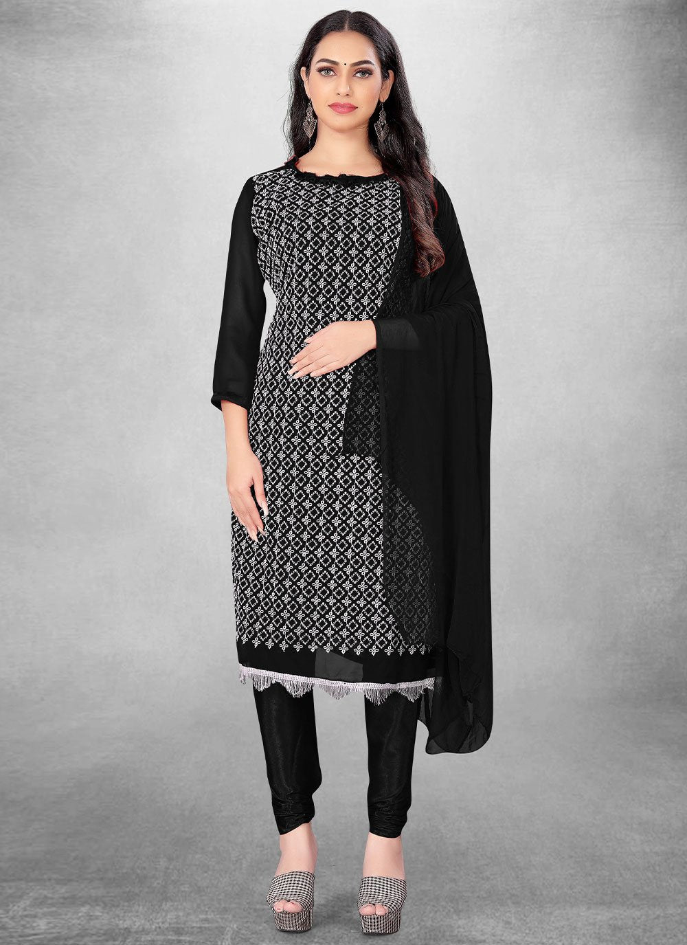 Salwar Suit Georgette Black Embroidered Salwar Kameez