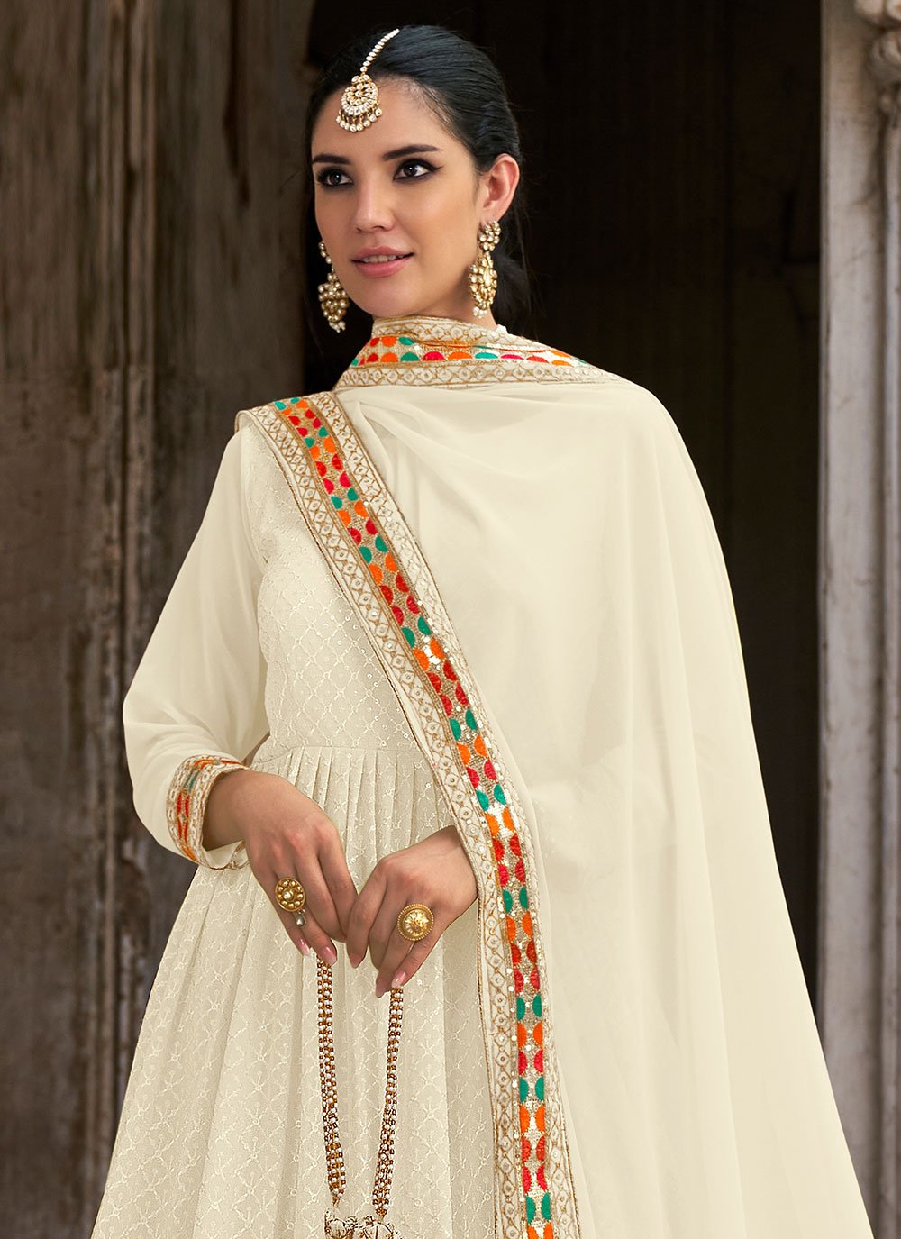 Salwar Suit Georgette Off White Embroidered Salwar Kameez