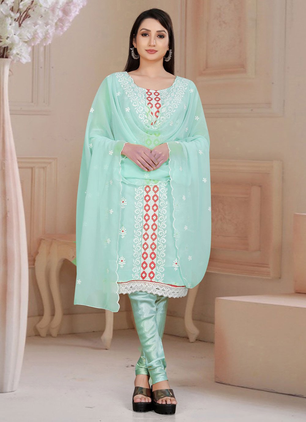 Salwar Suit Organza Blue Embroidered Salwar Kameez