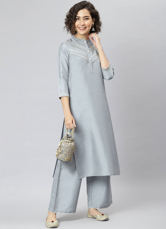 Trendy Suit Poly Silk Grey Plain Salwar Kameez