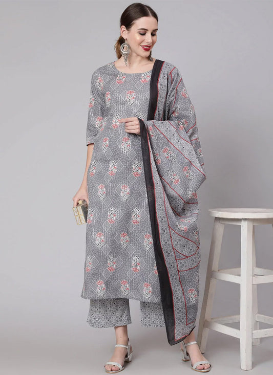 Trendy Suit Cotton Grey Print Salwar Kameez