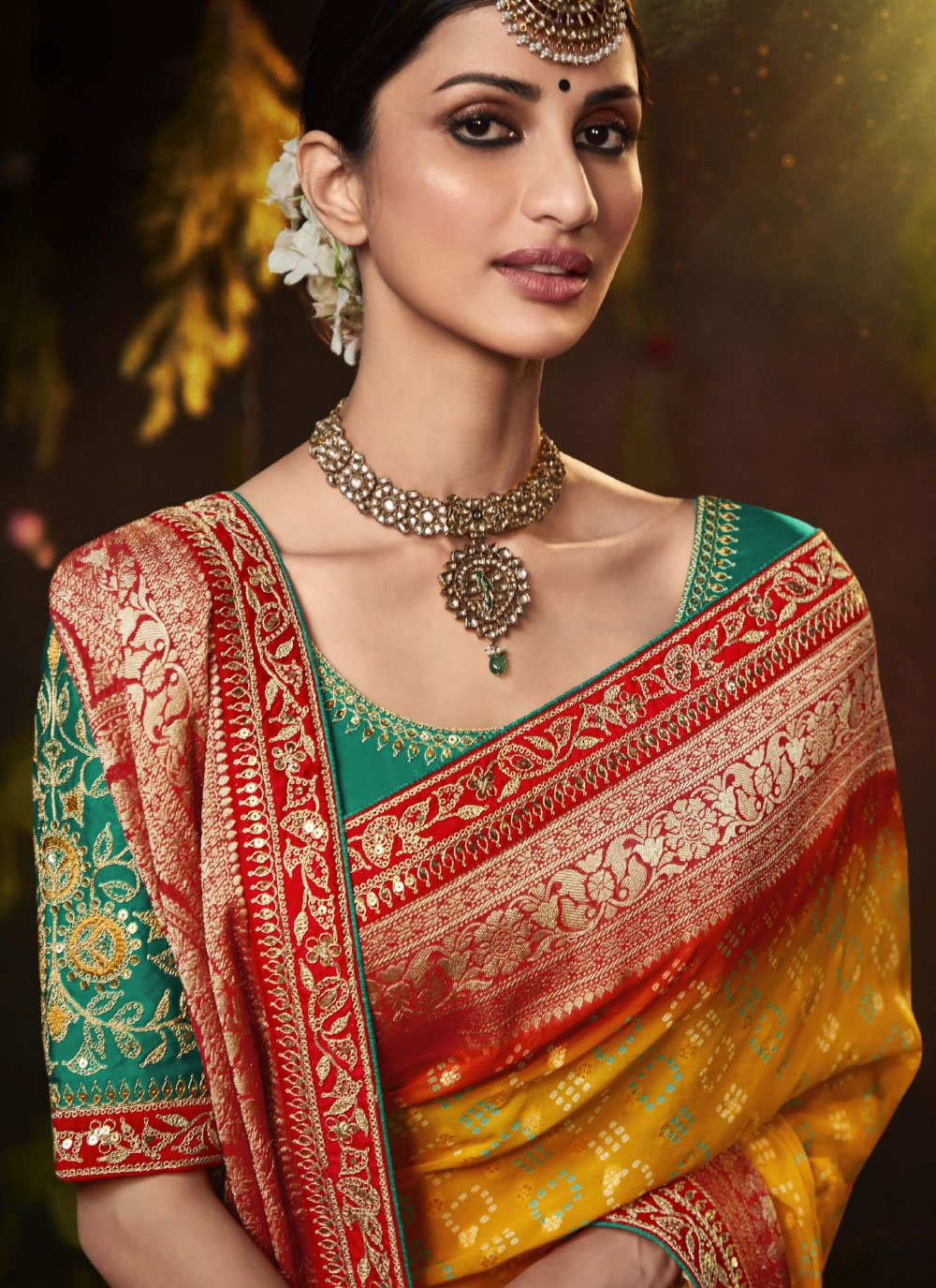 Trendy Saree Silk Mustard Bandhej Saree