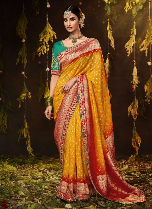 Trendy Saree Silk Mustard Bandhej Saree