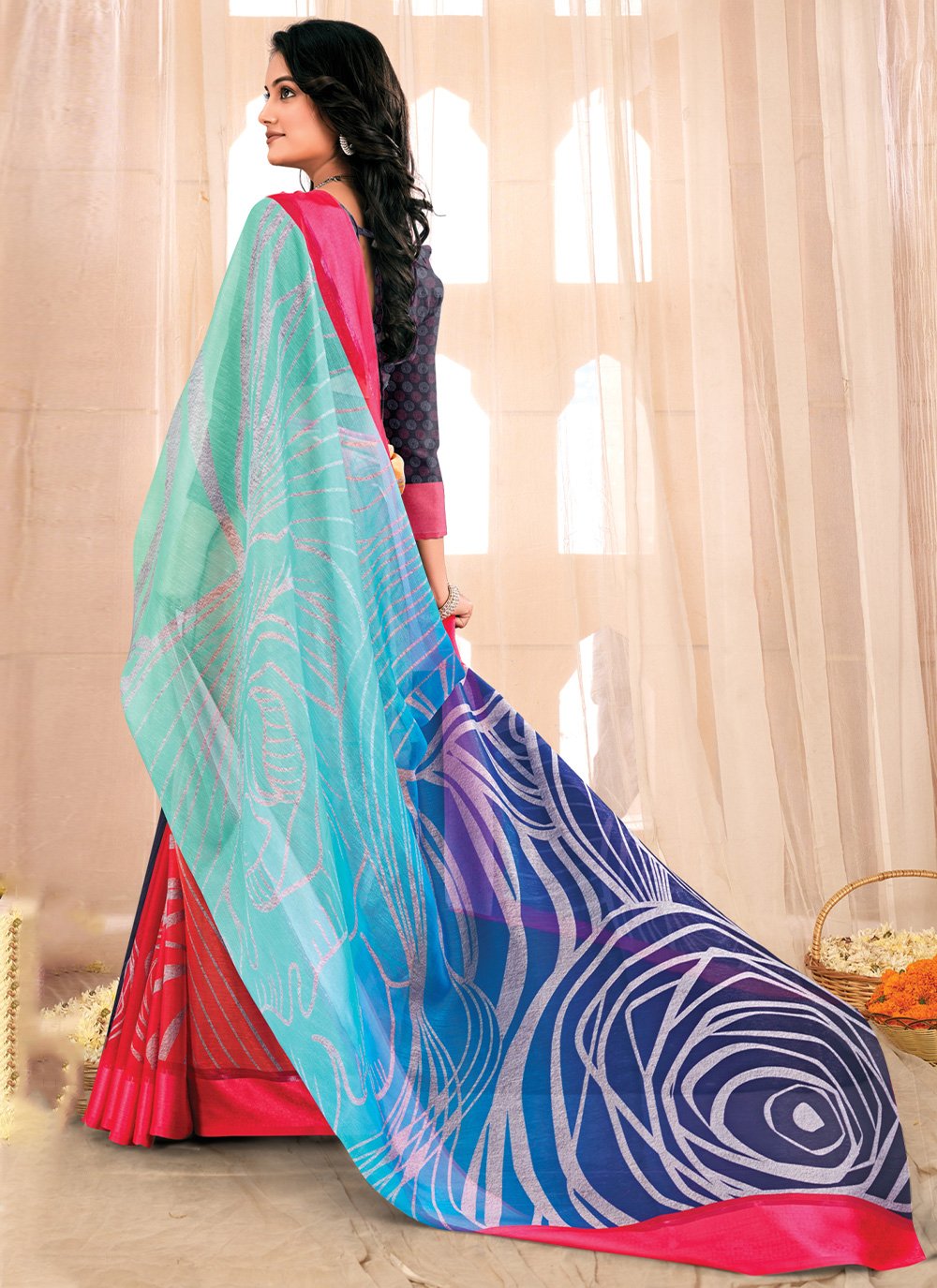 Trendy Saree Chiffon Multi Colour Fancy Work Saree