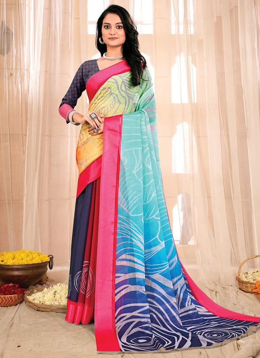 Trendy Saree Chiffon Multi Colour Fancy Work Saree