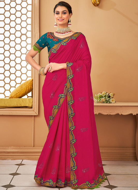 Trendy Saree Raw Silk Pink Embroidered Saree