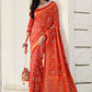 Classic Silk Orange Digital Print Saree