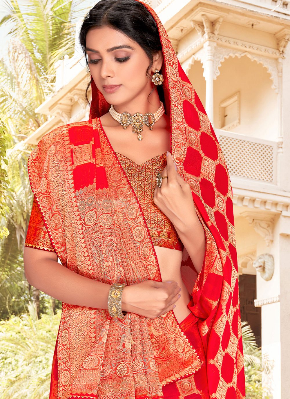 Trendy Saree Silk Red Patch Border Saree