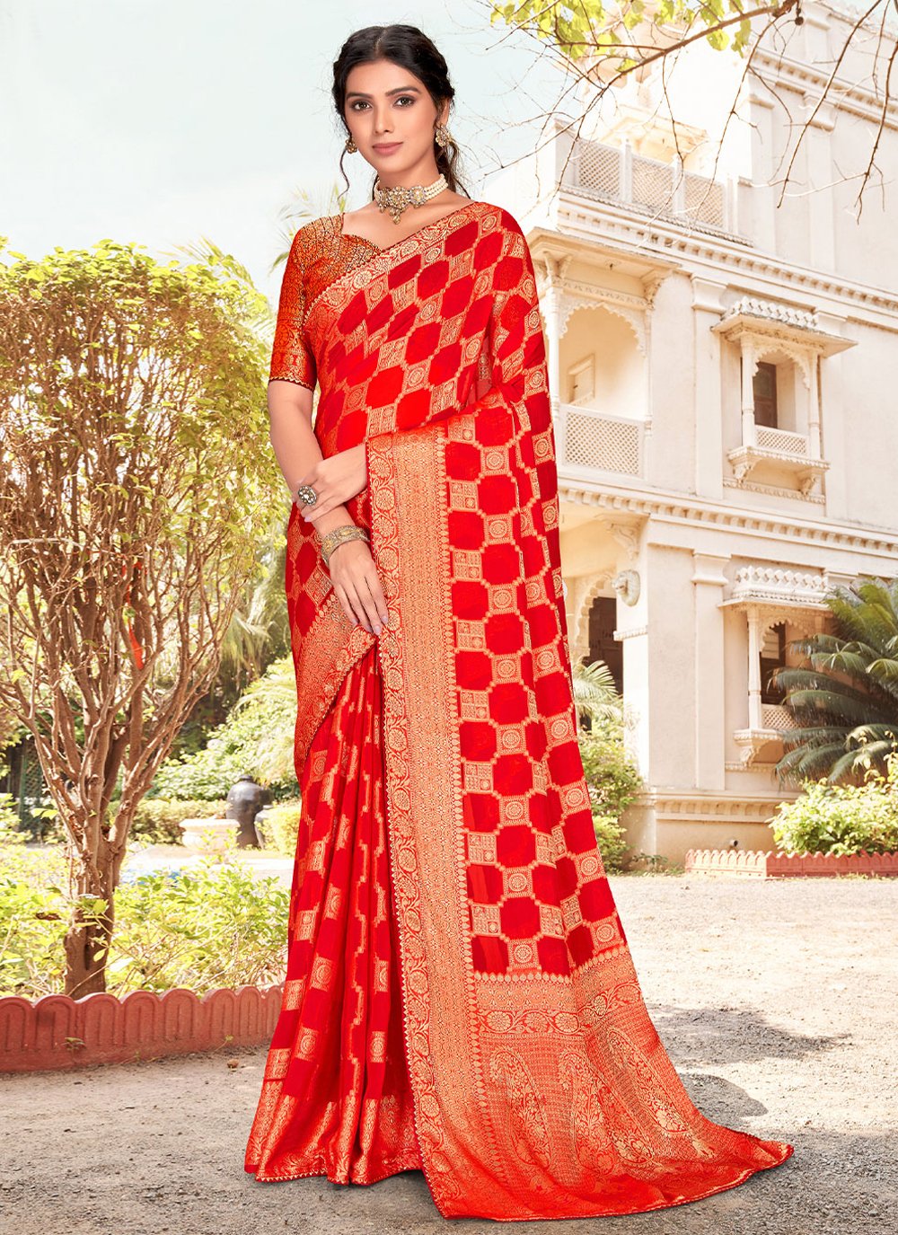 Trendy Saree Silk Red Patch Border Saree