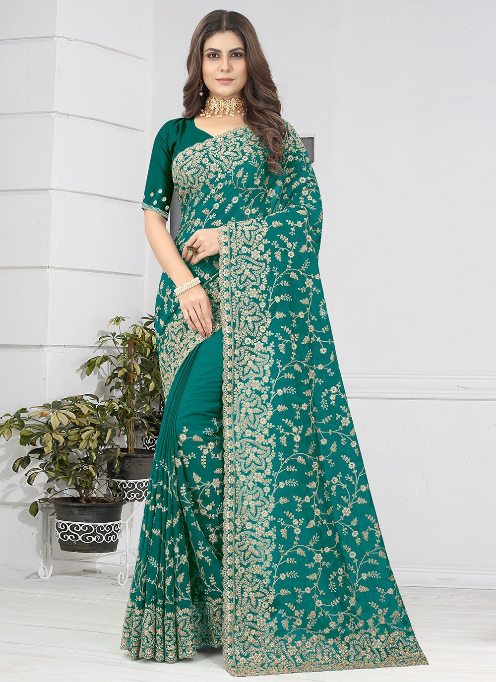 Trendy Saree Georgette Aqua Blue Diamond Saree