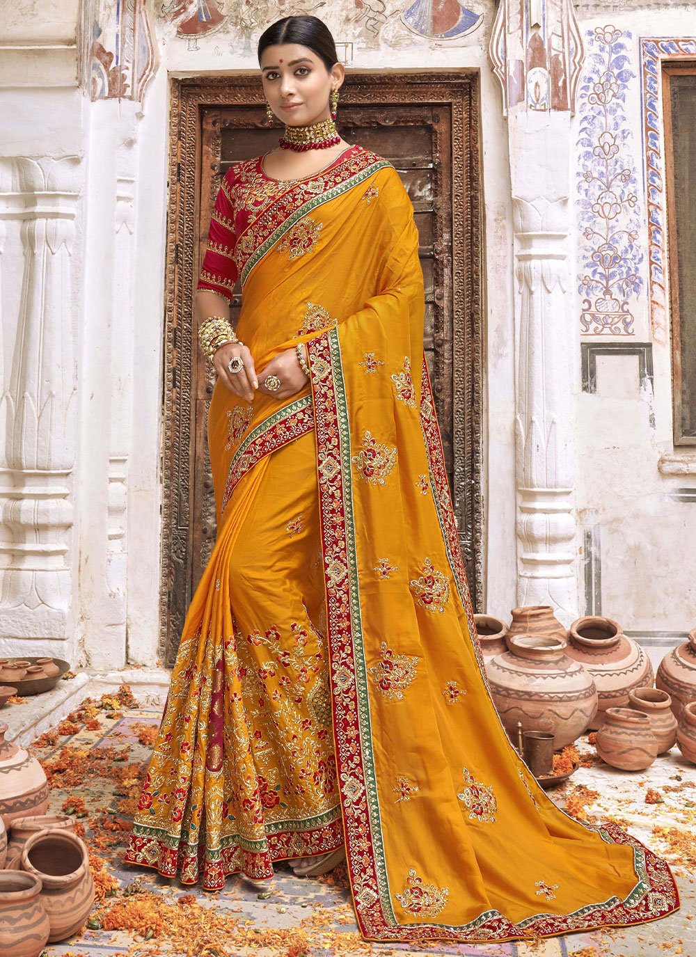 Trendy Saree Silk Viscose Mustard Diamond Saree