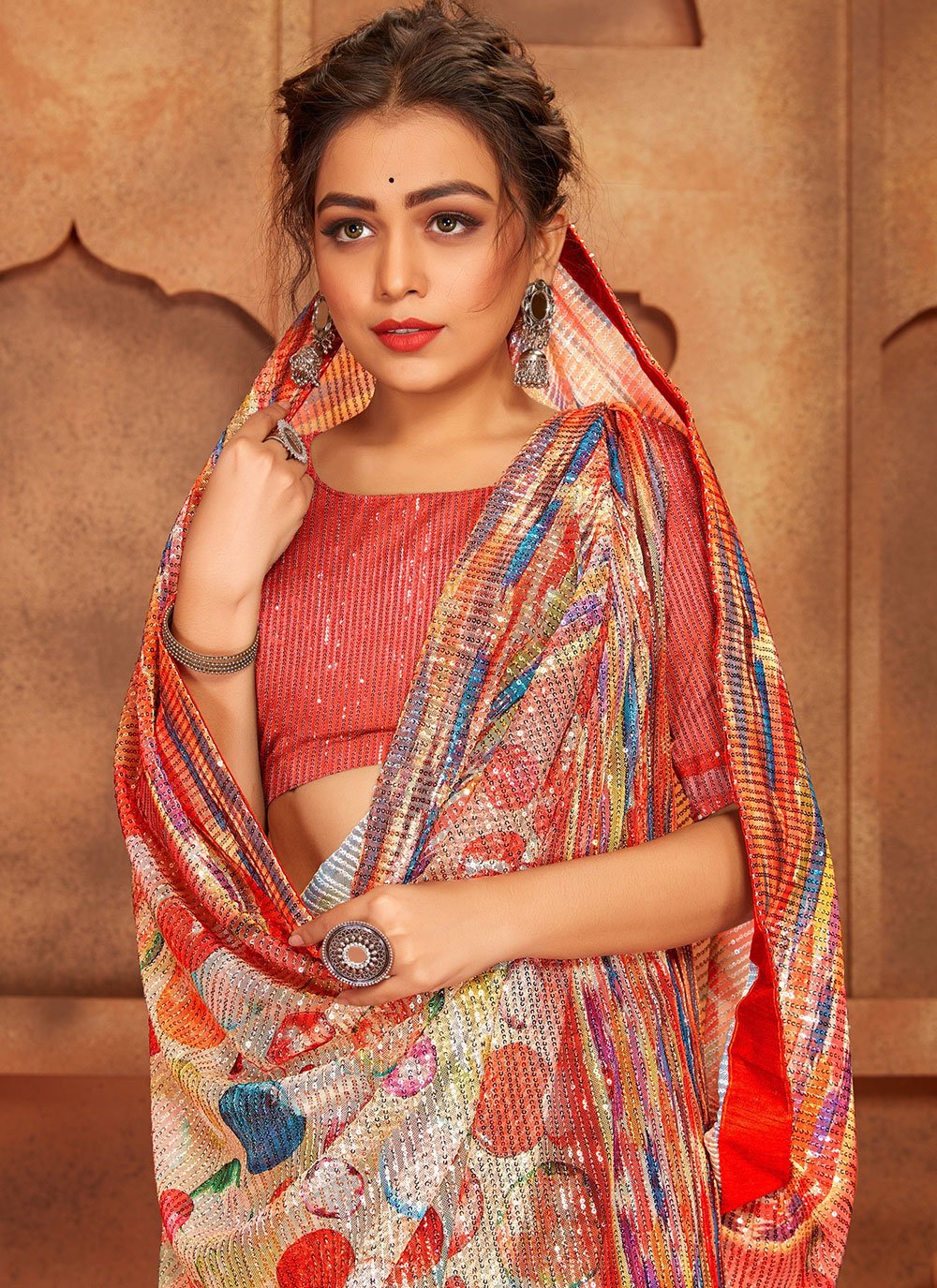 Trendy Saree Net Red Digital Print Saree