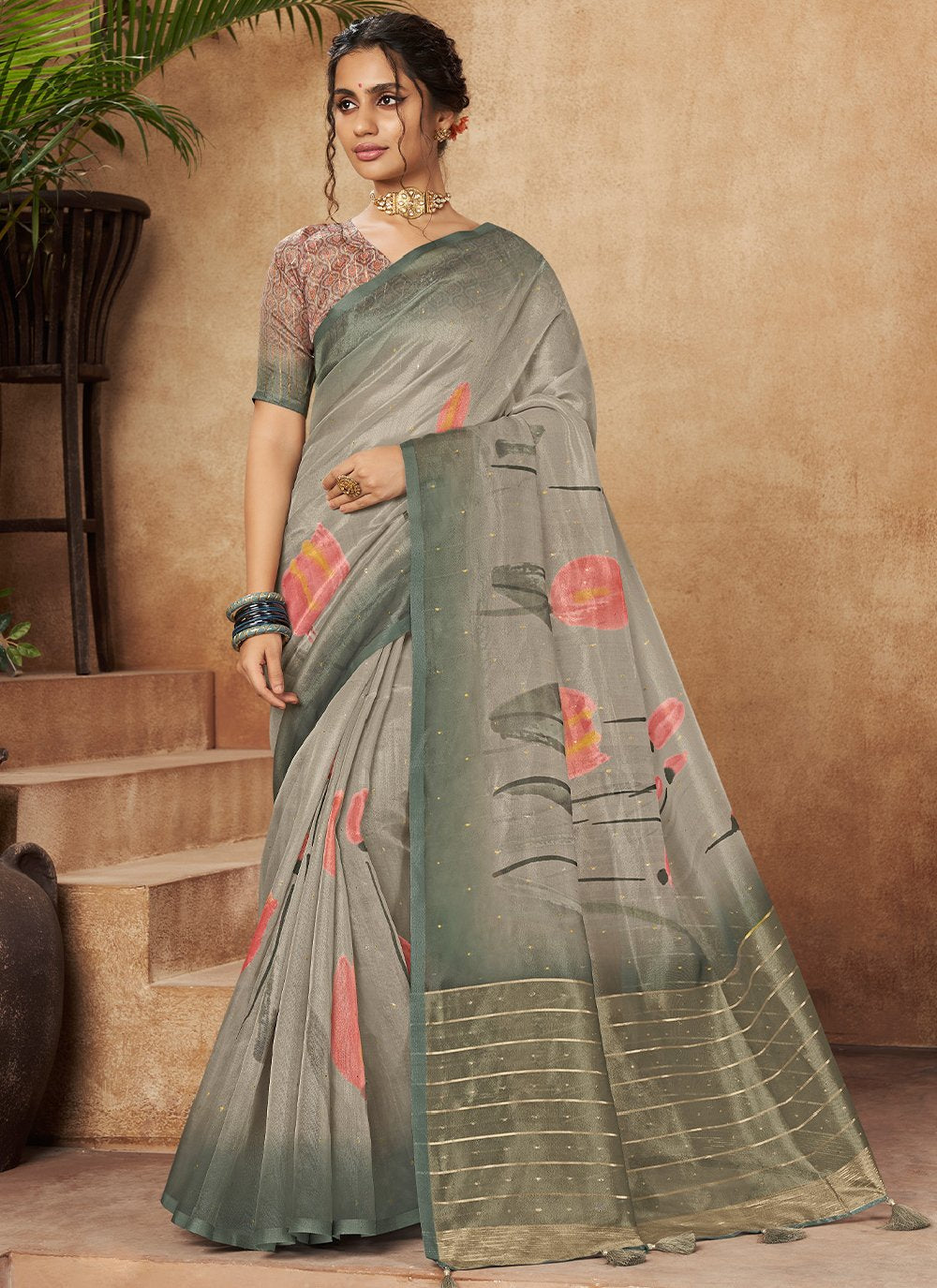 Trendy Saree Organza Multi Colour Digital Print Saree