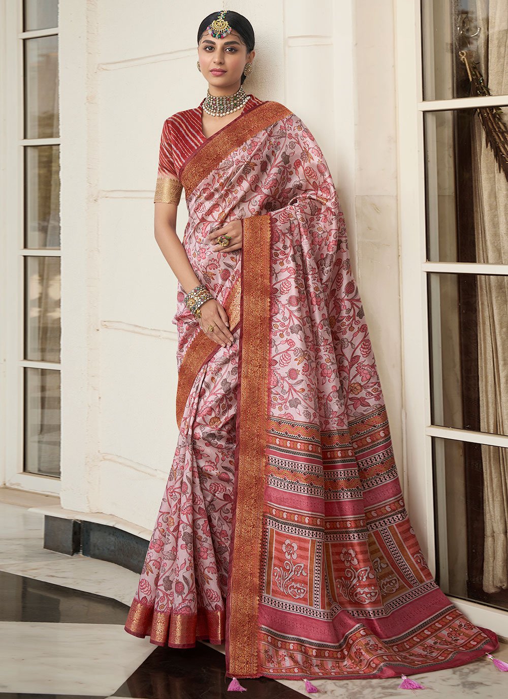 Trendy Saree Silk Pink Digital Print Saree