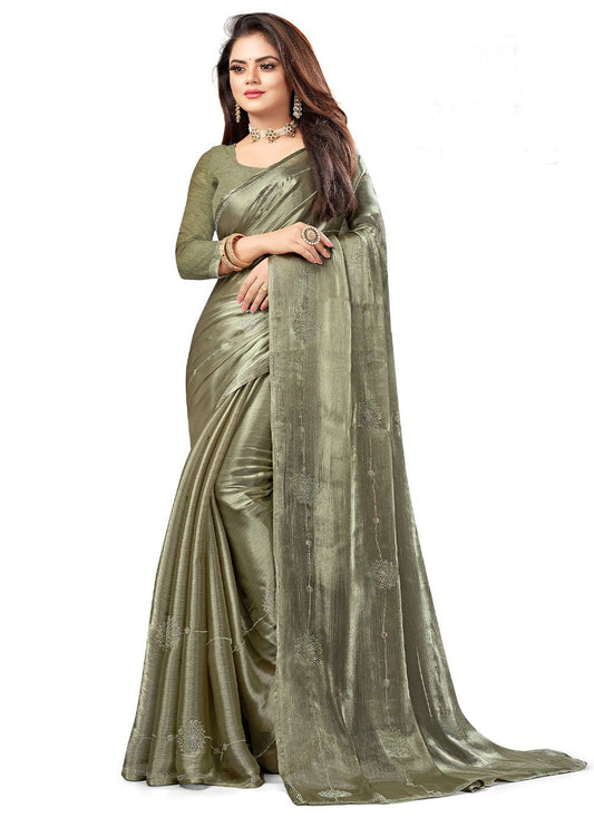 Classic Chiffon Green Embroidered Saree